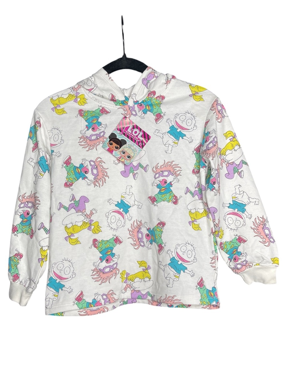 Nickelodeon White Kids Hoodie with Colorful Rugrats & LOL Surprise Print Cartoon
